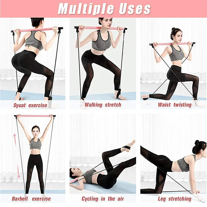 Portable Yoga Pilates Bar with Resistance Bands