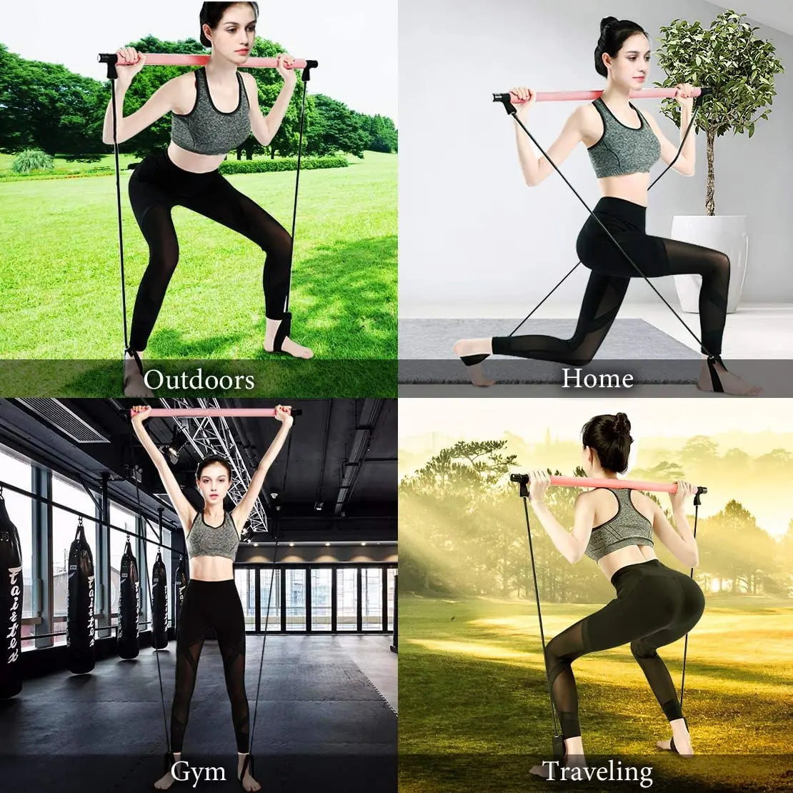 Portable Yoga Pilates Bar with Resistance Bands